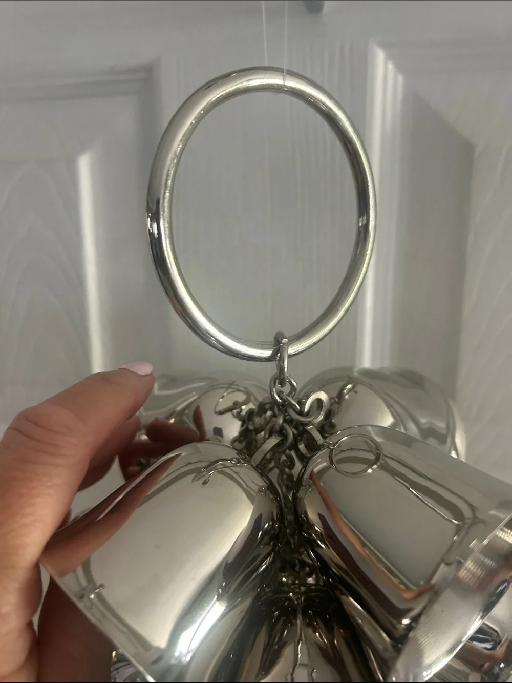 POTTERY BARN BELL DOOR SWAG SILVERTONE METAL JINGLE BELLS